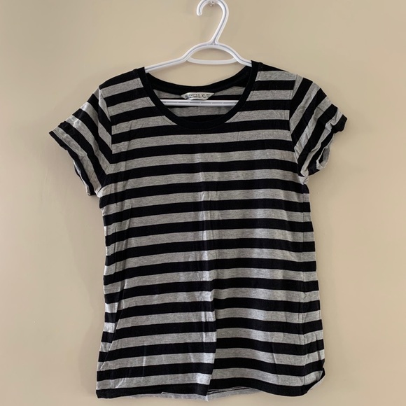 Tops - Black and Grey Striped Short Sleeve Tee